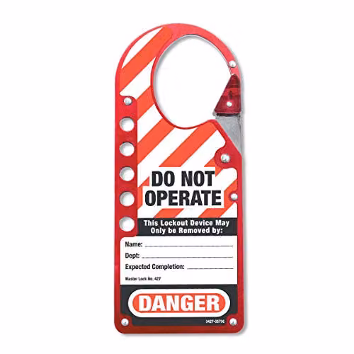 Master Lock Red Labeled Snap-On Lockout Hasp for 5 Safety Padlocks – 1