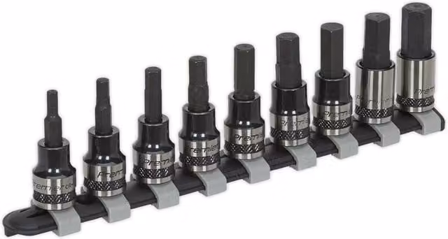 Loops 9pc Hex Key Socket Bit Set, 3/8 inch Square Drive, 4mm to 12mm, Black – 1