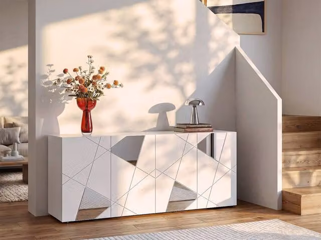 Vente-unique Cantiano 4-Door Modern White Lacquered Buffet W/D/H: 162 x 42 x 72 cm