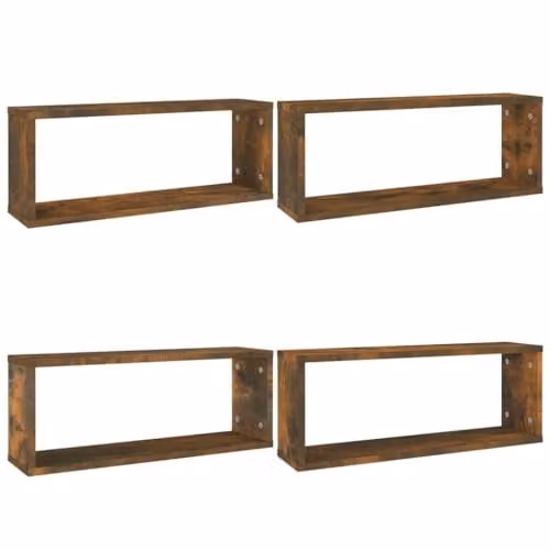 vidaXL Set of 4 Wall Mounted Cube Shelves in Brown Engineered Wood, W: 60 cm, D: 15 cm, H: 23 cm