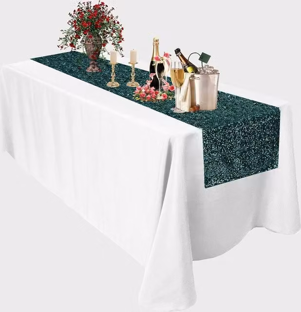 Trimming Shop Neel Blue Glitter Sequin Table Runner, W/D/H: 27.94 x 274.32 x 27.94 cm – 2