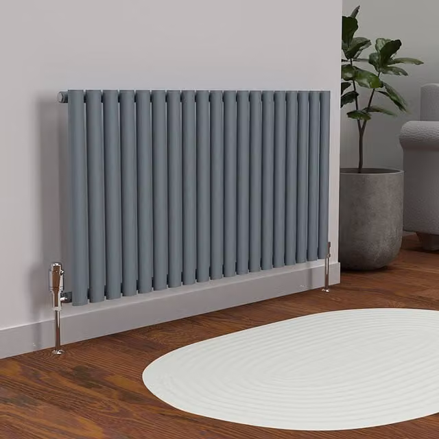 Lux Heat Oval Horizontal Coloured Radiator in Pebble Grey, W: 114 cm, H: 60 cm