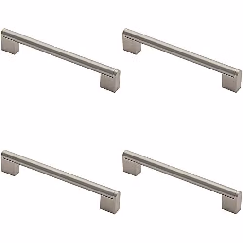 Loops 4 Pack Round Bar Pull Handle in Brushed Silver Stainless Steel, W: 200 mm, D: 14 mm, Fixing Centres: 160 mm