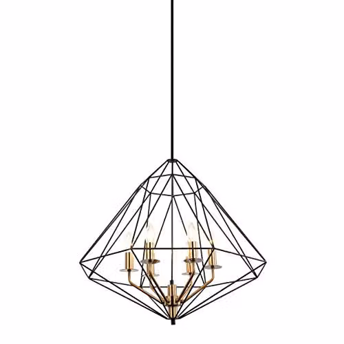 Netlighting Industrial Hanging Pendant in Black and Gold with 6 Black Shades, E14 Dimmable