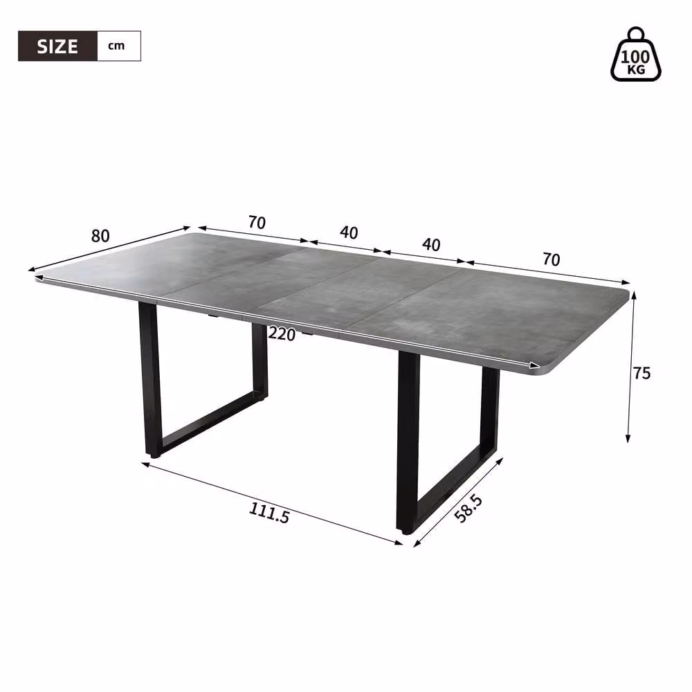 Merax Grey Extending Rectangular Dining Table with Black Metal Legs – 2