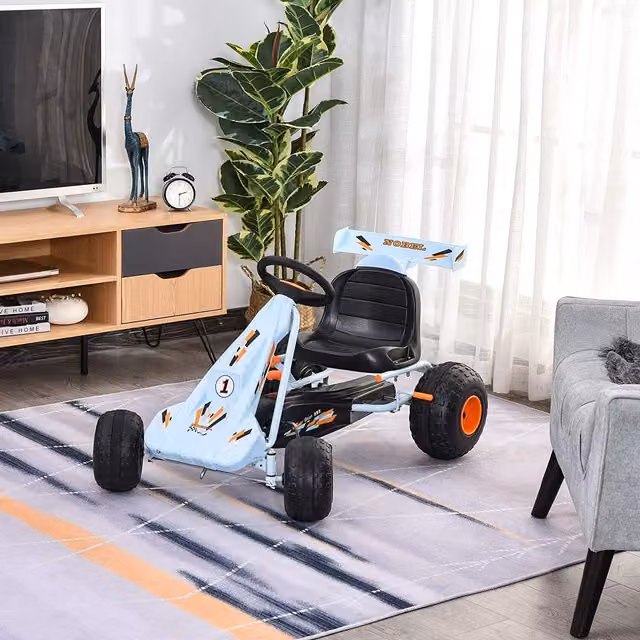 HOMCOM Kids Pedal Go Kart with Brake and Height Adjustable Seat, Blue and Sky Blue