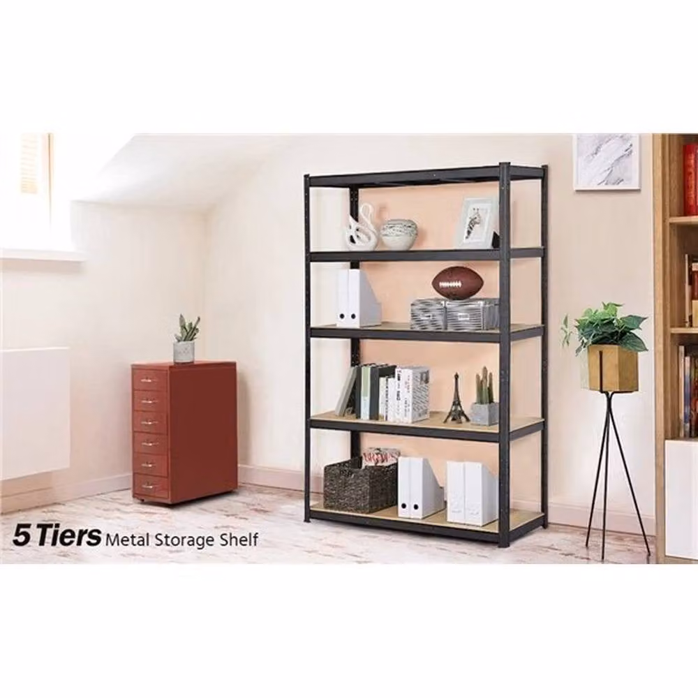 Kelvenix Heavy Duty 5-Tier Metal Garage Shelving Unit, Black, H 180 x W 120 x D 45 cm – 4