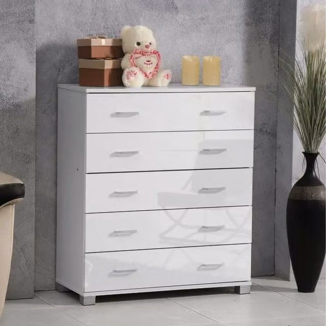 Home Treats High Gloss White Wooden Chest of Drawers