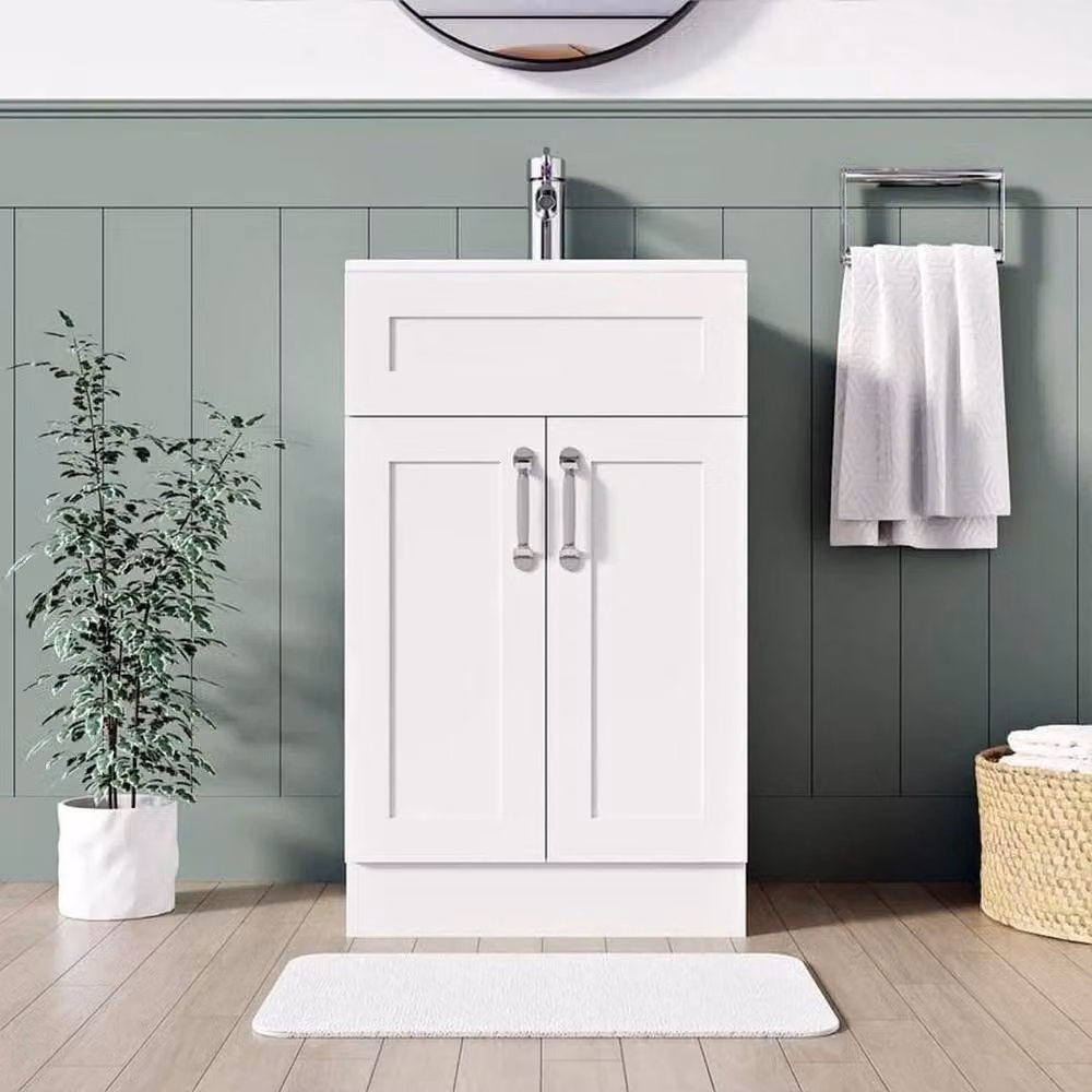 FORGEVIO White Glossy Floor Standing Bathroom Vanity Unit with Basin and Soft Close Doors – 3
