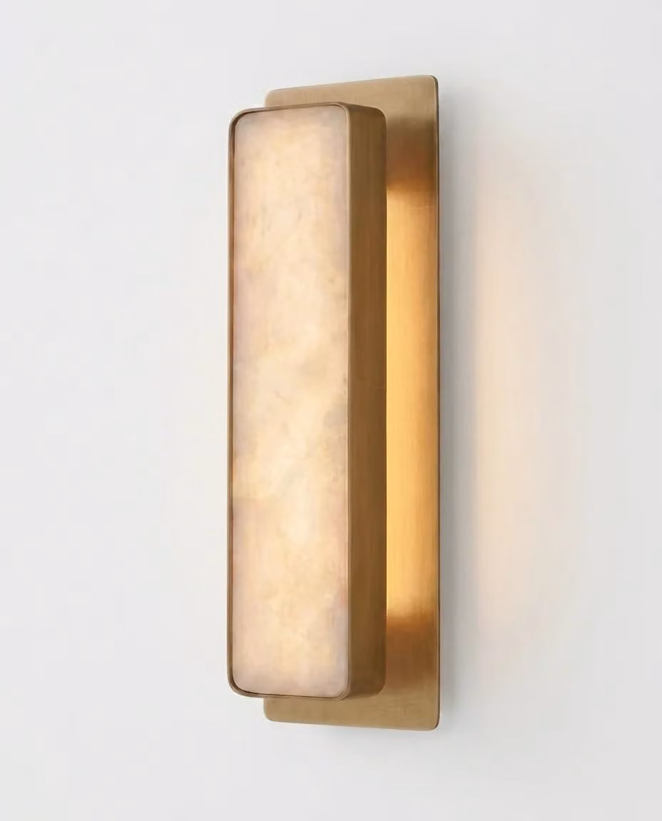 Araco Lumière Frozen Rune Alabaster LED Wall Light in White and Gold/Brass