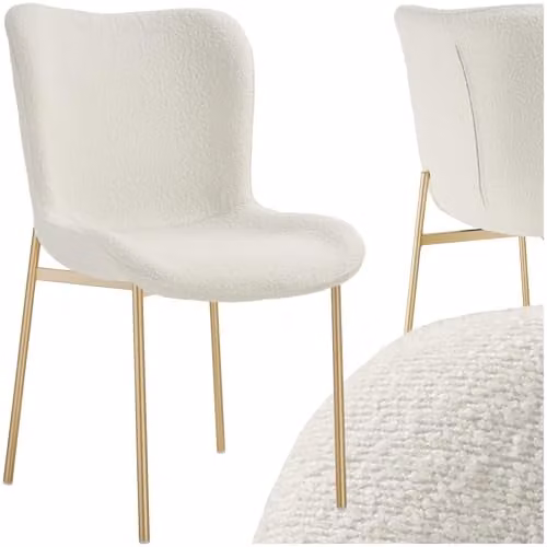 tectake Tessa Scandinavian Style Bouclé Dining Chair in White and Gold – 1