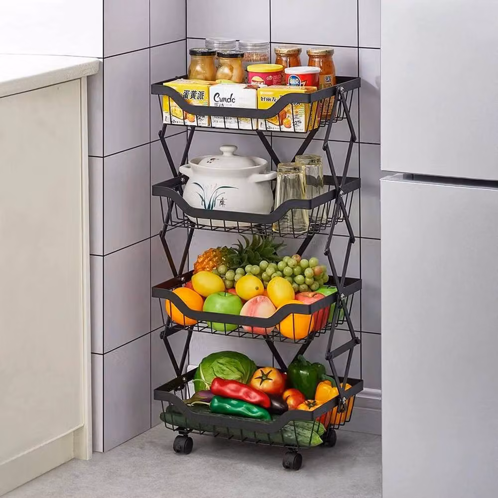 KORVIXA 4 Tier Rotating Kitchen Storage Trolley Cart in Matt Black – 3