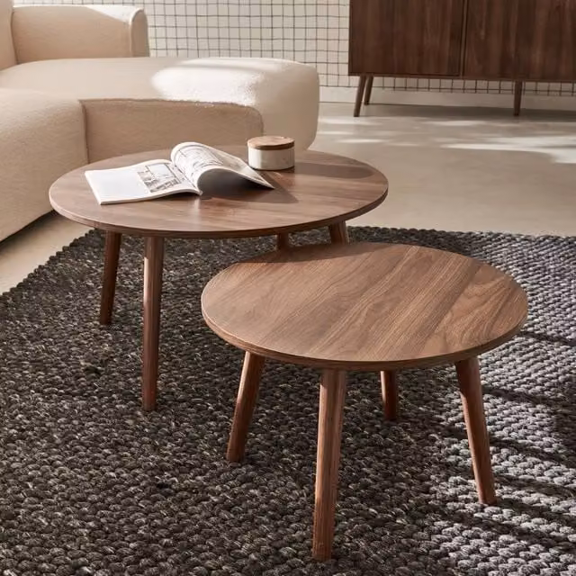 sweeek Pair of Round Nesting Coffee Tables with Wood Effect in Brown, W/D/H: 70 x 70 x 38 cm and 70 x 70 x 30 cm – 1