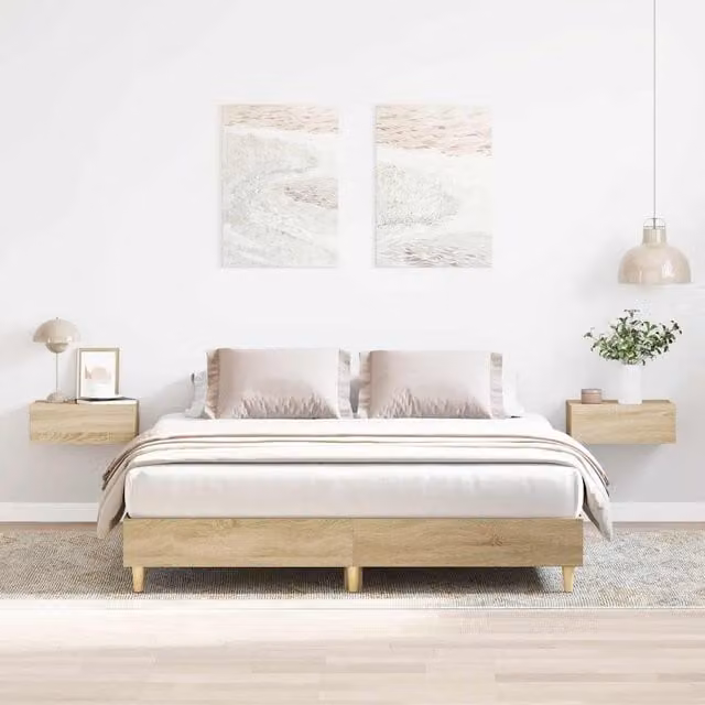 Berkfield Home Sonoma Oak Bed Frame in Brown, W/D/H: 140 x 200 cm