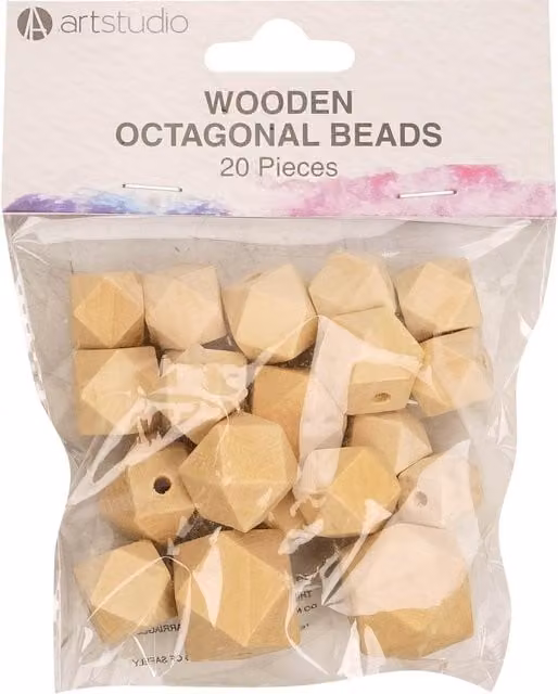 Art Studio Pack of 20 Beige Wooden Octagonal Beads