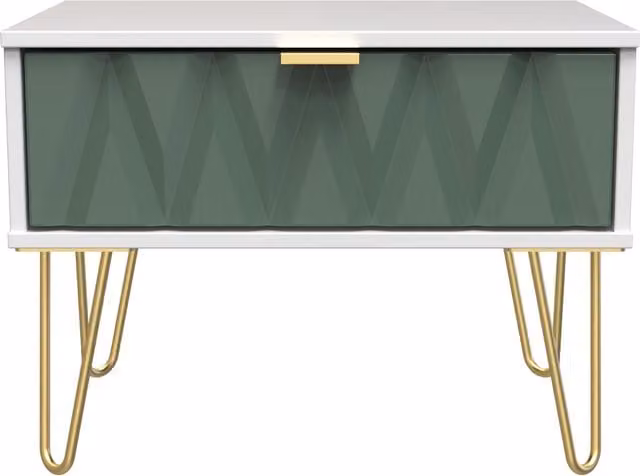 Ready Assembled 2 U Dallas Wide Side Table with 1 Drawer in Green and Gold
