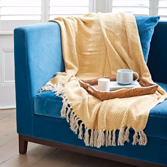 Paper High Chevron Repurposed Cotton Woven Throw in Yellow