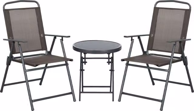Outsunny 3-Piece Bistro Garden Set with Round Glass Coffee Table and Foldable Armchairs, Brown – 1