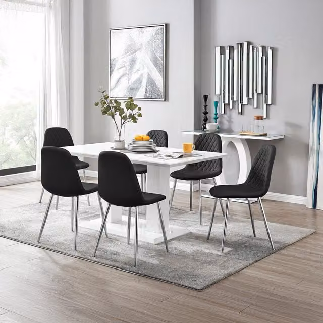FurnitureboxUK Imperia High Gloss Rectangular Dining Table and 6 Corona Faux Leather Chairs Set in Black