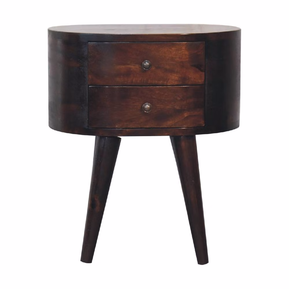 STILVORA 2 Drawer Solid Mango Wood Bedside Table with Nordic Legs in Brown – 2