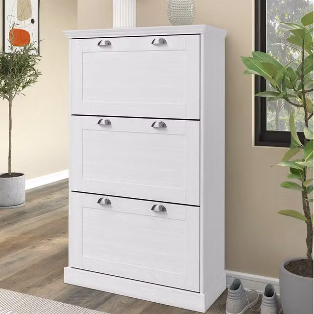 Dorel Home Motala 3-Tier White Shoe Chest with Tilting Compartments