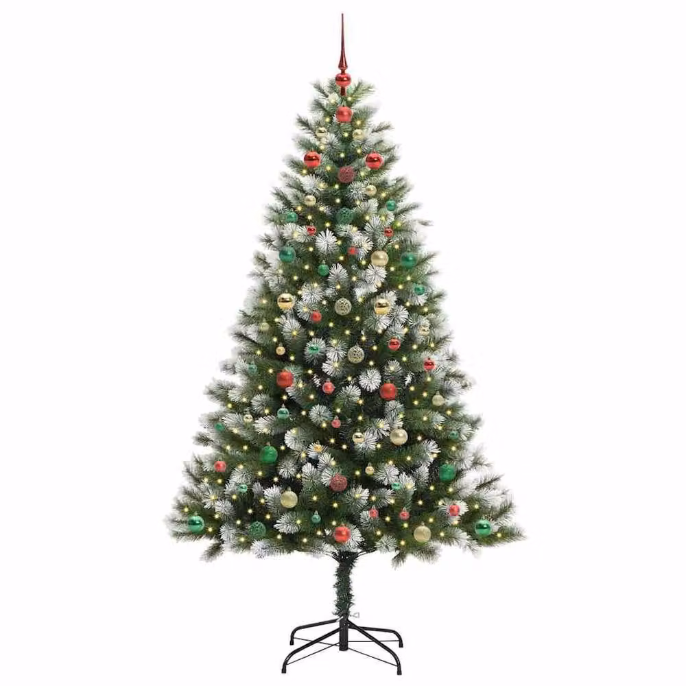 Berkfield Home Artificial Hinged Christmas Tree with Flocked Snow, Green, Height: 180 cm – 3