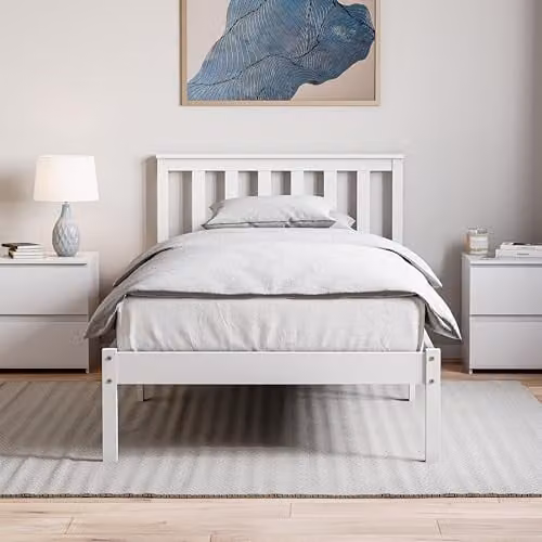 Vida Designs Milan Single Bed Frame in White Solid Pine Wood, H 82 x W 97 x D 196.5 cm – 1