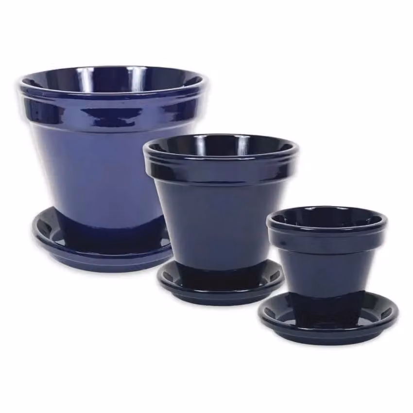 Verano Spanish Ceramics Set of 3 Hand Dipped Blue and Green Terracotta Planters with Drainage Plates W/D/H: 16 x 14 x 23 cm, 23 x 22 x 29 cm and 29 x 27 x 29 cm – 2
