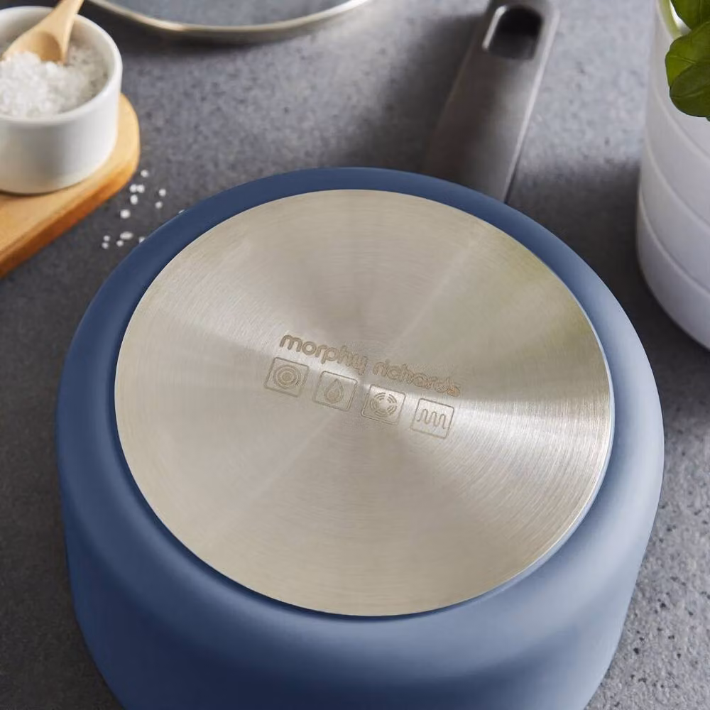 Morphy Richards 3-Piece Blue Ceramic and Aluminium Saucepan Set – 11