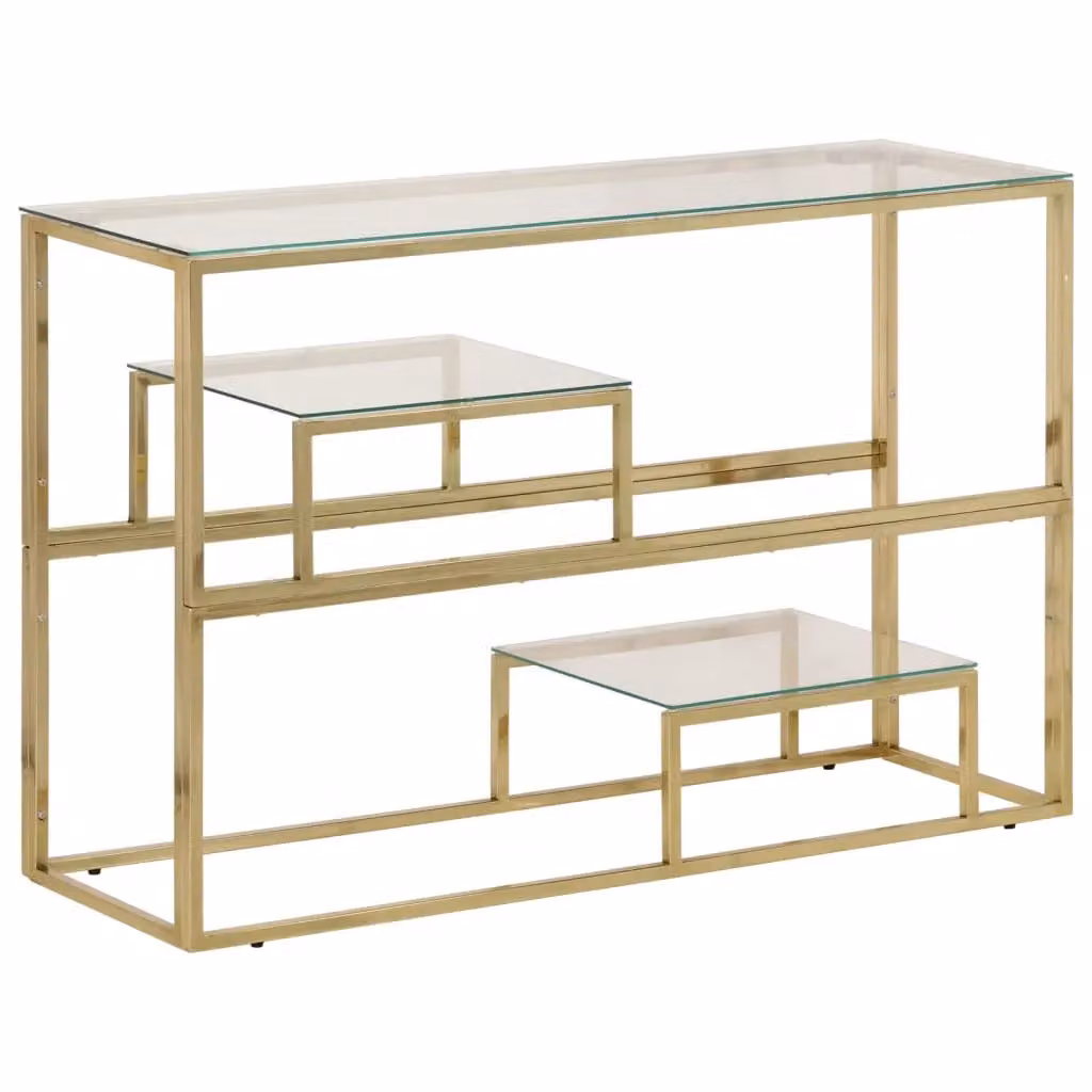 Berkfield Home Modern Rectangular Console Table in Gold Stainless Steel and Tempered Glass – 2