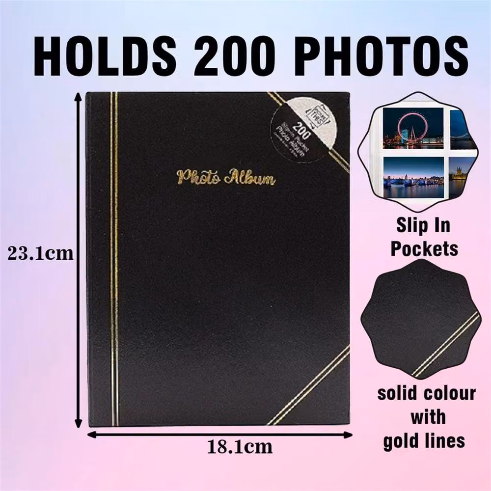 Nordara Set of 5 Black Photo Albums with 200 Slip-in Pockets, 10.16 x 15.24 cm – 2