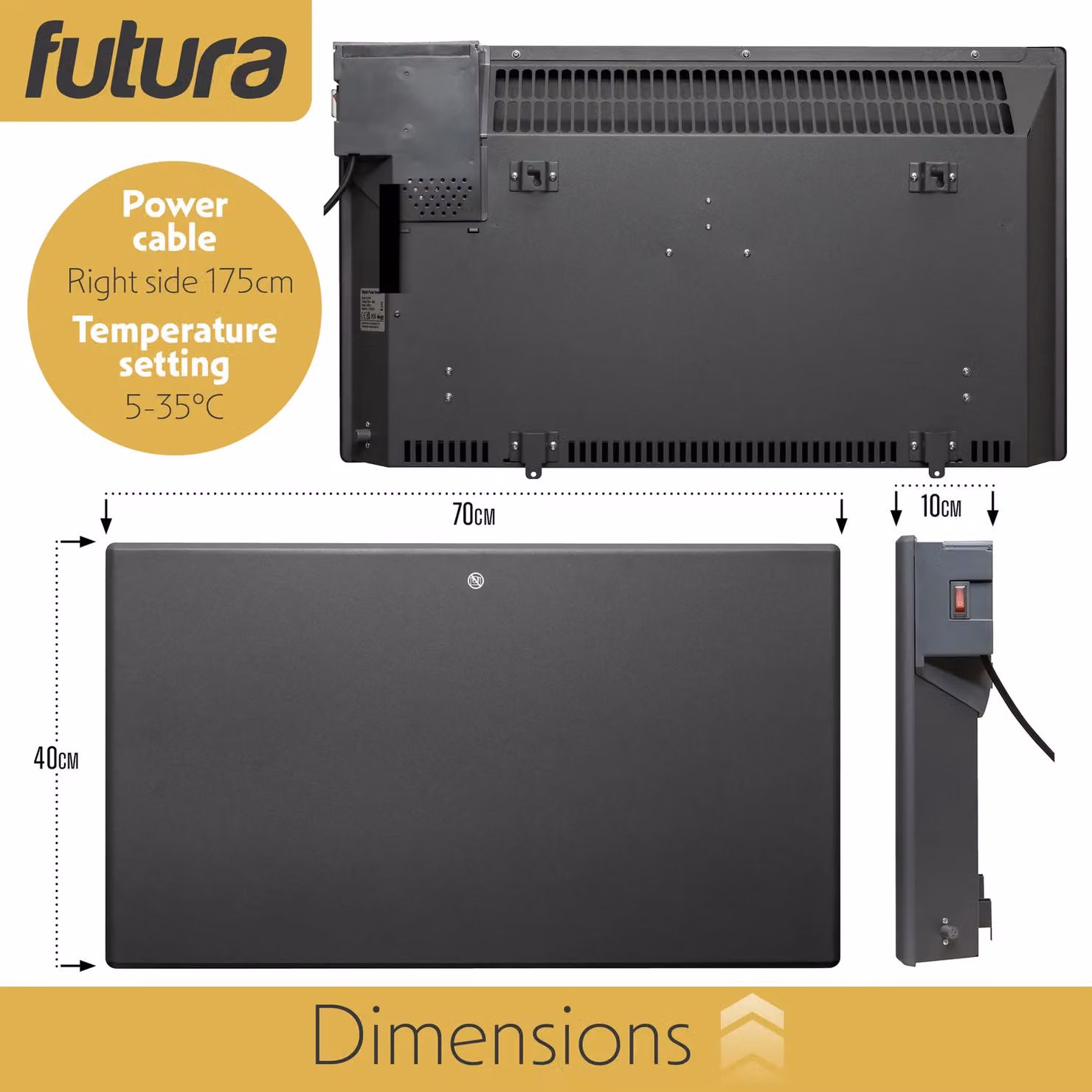 Futura 1500W Grey Electric Panel Convector Radiator with Thermostat and Open Window Detection – 3