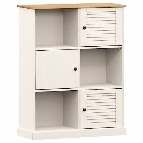 vidaXL VIGO White Bookcase in Solid Pine Wood, W/D/H: 90 x 35 x 114.5 cm