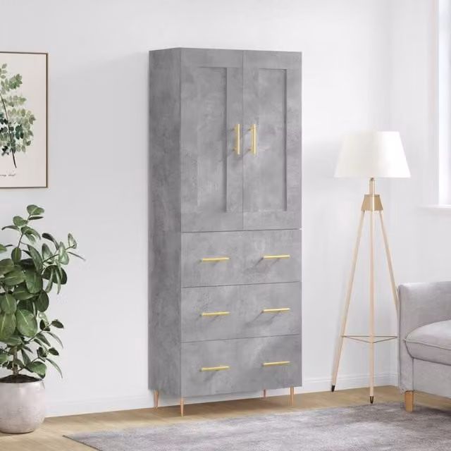 Berkfield Home Modern Highboard in Concrete Grey, W/D/H: 69.5 x 34 x 180 cm