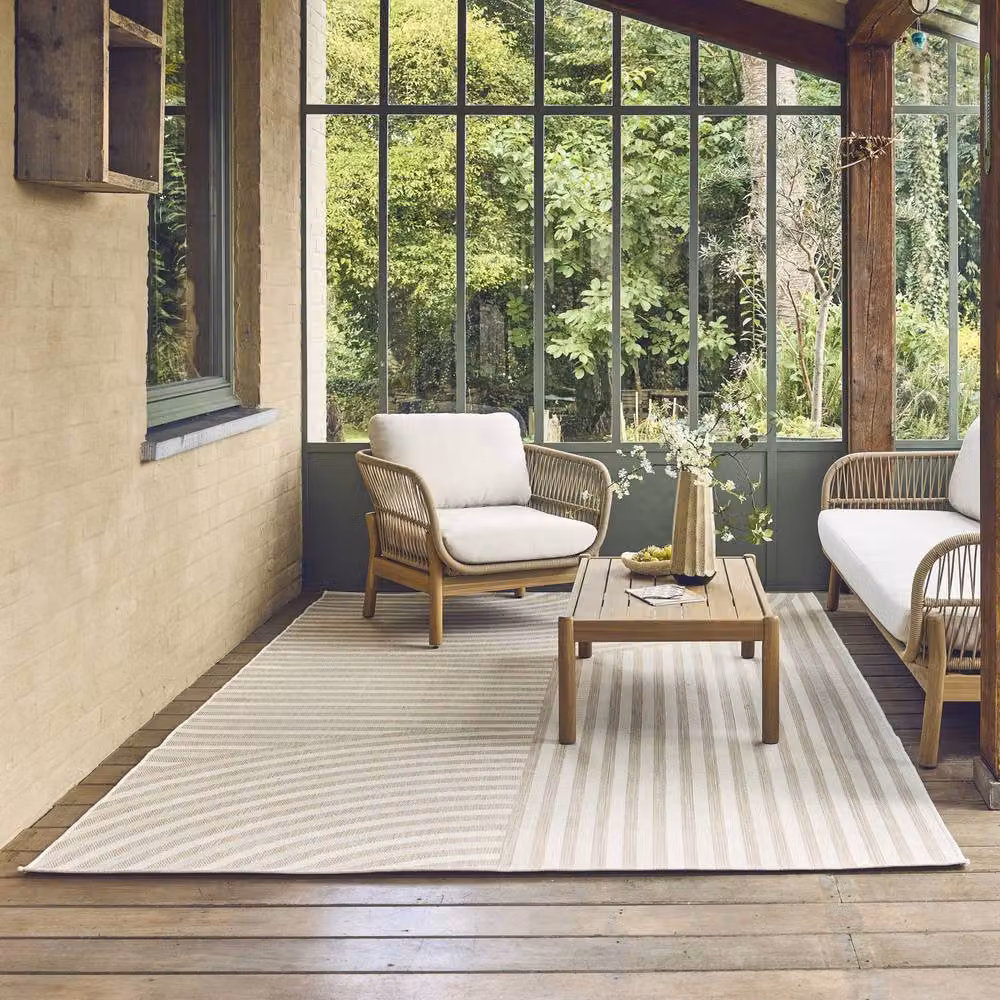 sweeek Indoor/Outdoor Flat Weave Rug with Beige Abstract Arch Pattern, W: 160 cm, L: 230 cm – 2