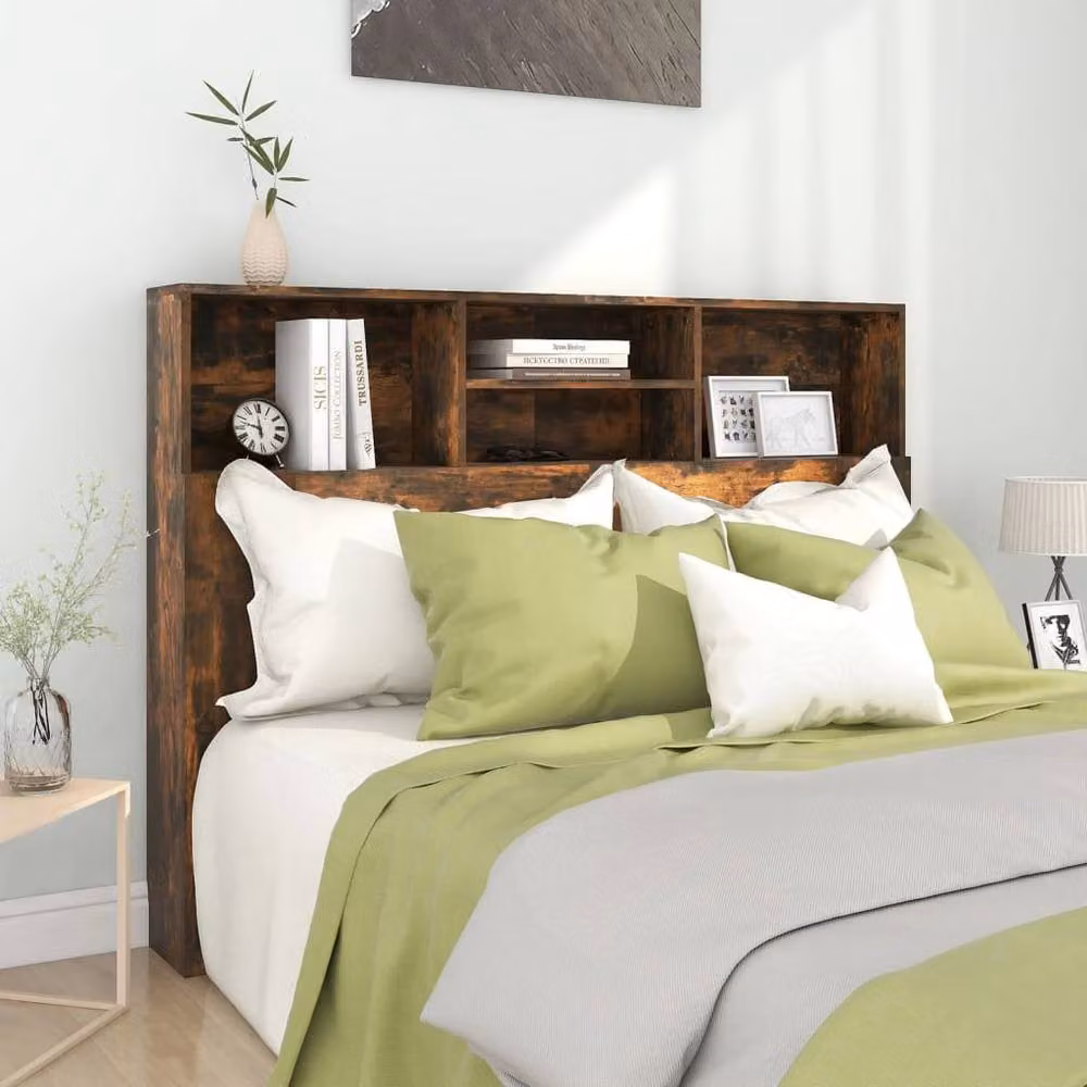 Berkfield Home Modern Headboard Cabinet in Smoked Oak Brown, W: 140 cm, D: 19 cm, H: 103.5 cm – 2