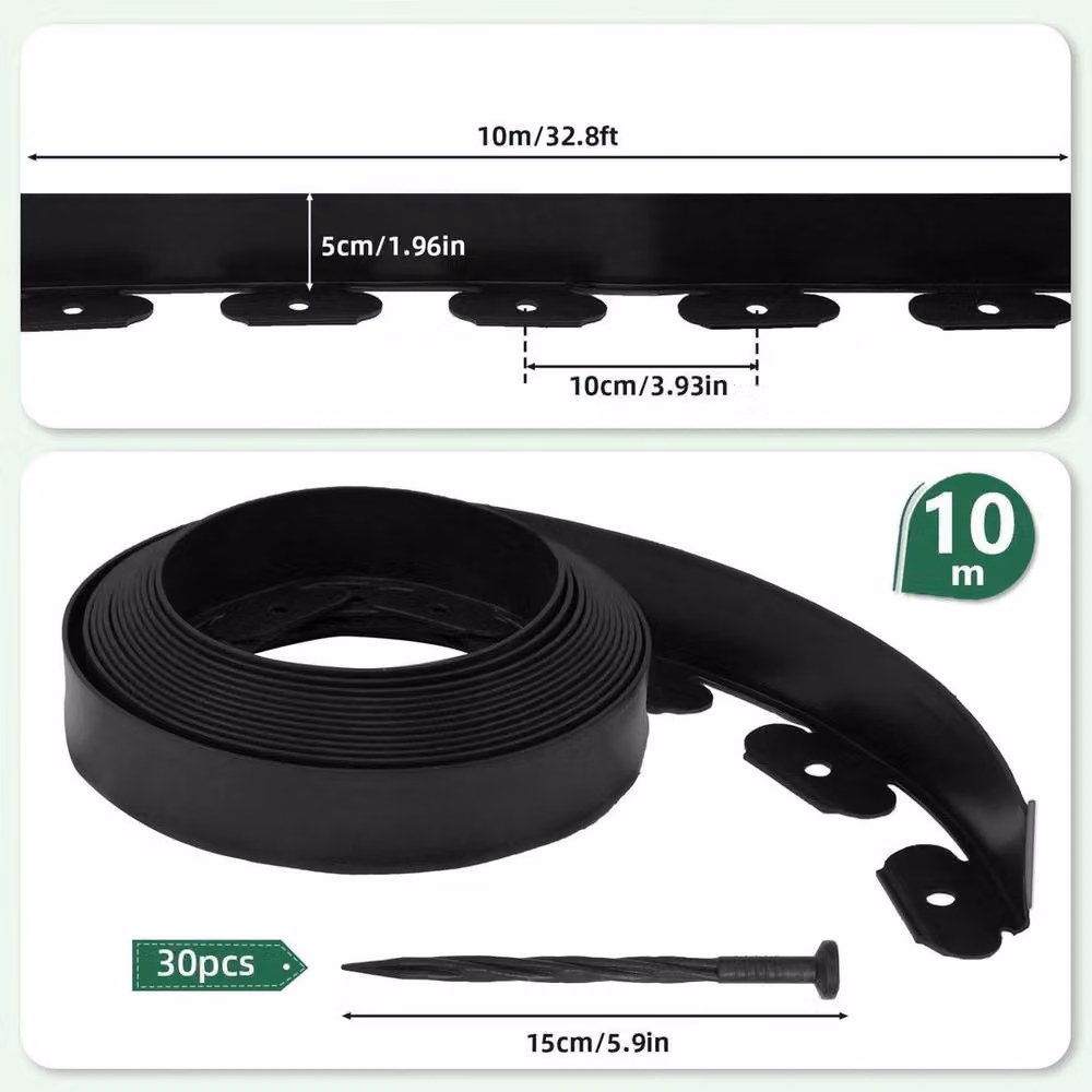 KORVIXA Black Lawn Edge Border with 30 Pegs for Garden Paths and Drives, 10m – 2