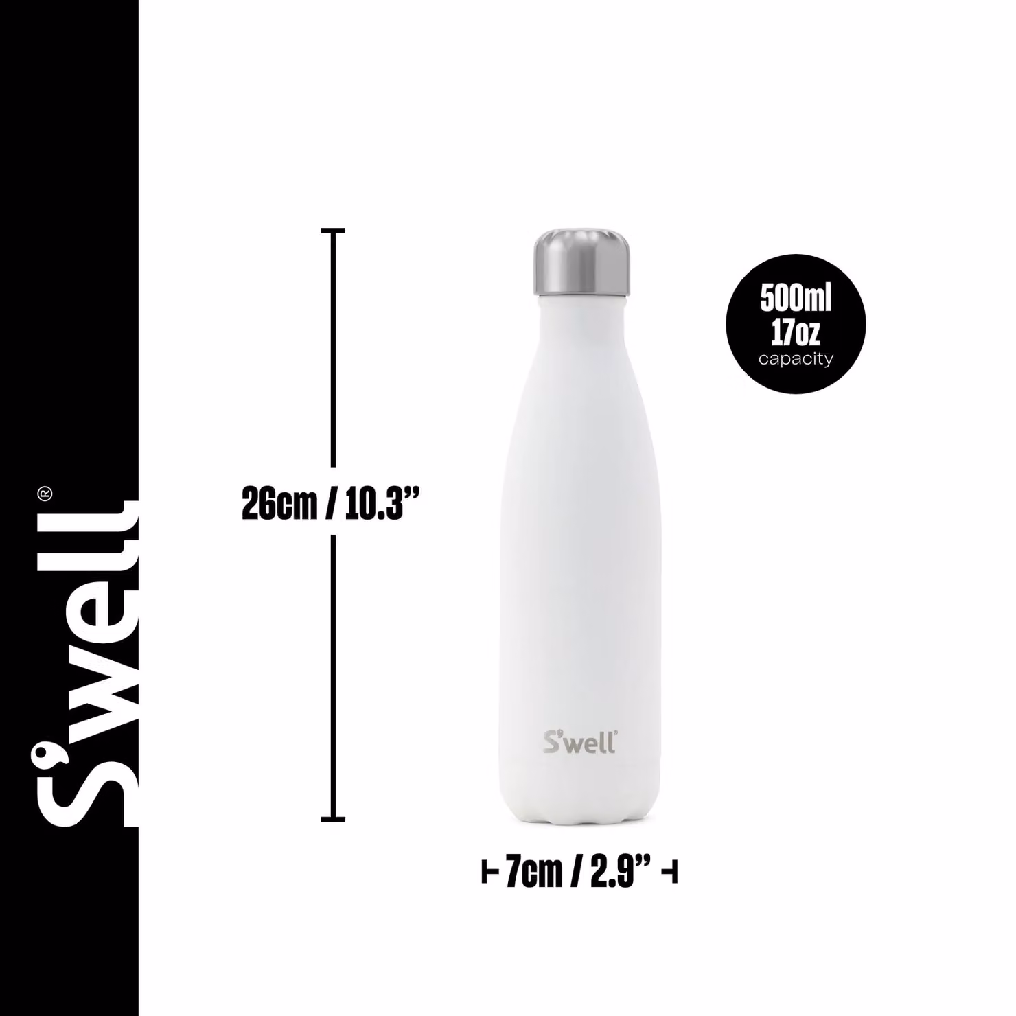 S'well Moonstone Vacuum Insulated Stainless Steel Water Bottle, 500 ml, White – 3