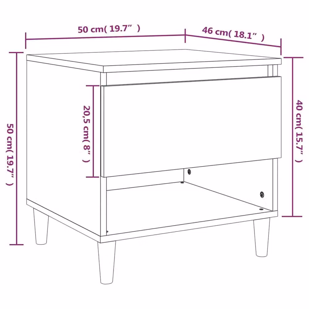 Berkfield Home Set of 2 Bedside Tables in Concrete Grey, W/D/H: 50 x 46 x 50 cm – 3