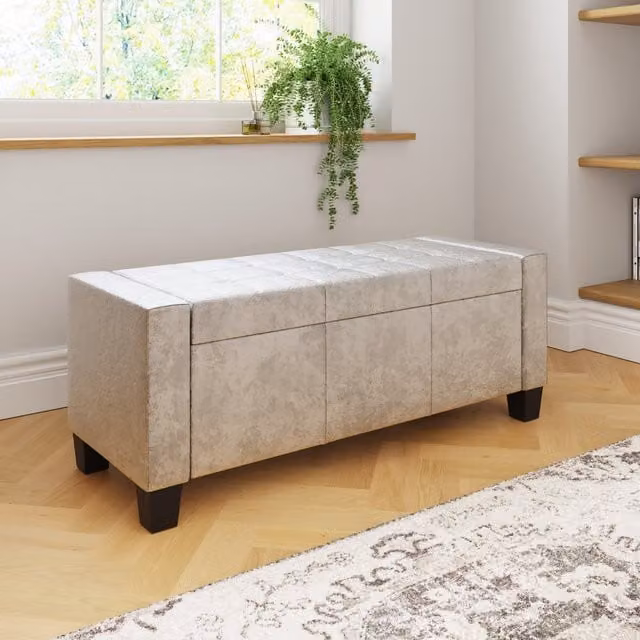 GFW Verona Grey Crushed Velvet Fabric Ottoman Storage Bench