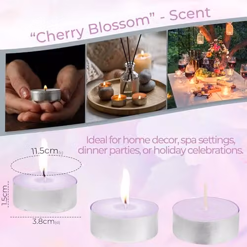 Deco Express Cherry Blossom Scented Tealight Candles, Pink, 25 Pack – 3