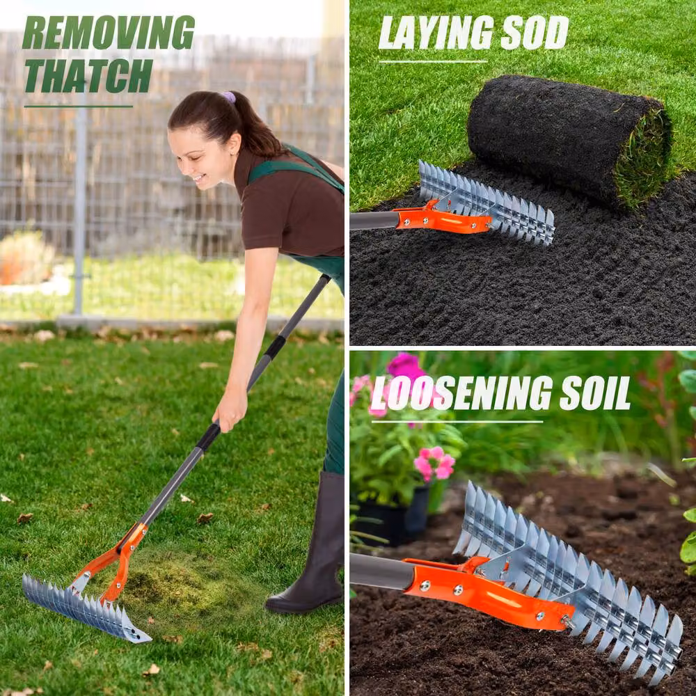 Walensee Heavy Duty Steel Thatch Rake in Orange for Garden and Lawn Maintenance – 4