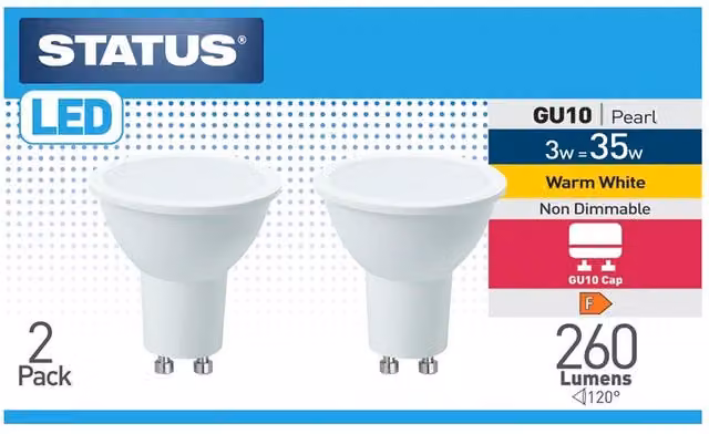 Pack of 2 Warm White 3W LED GU10 Pearl Bulbs