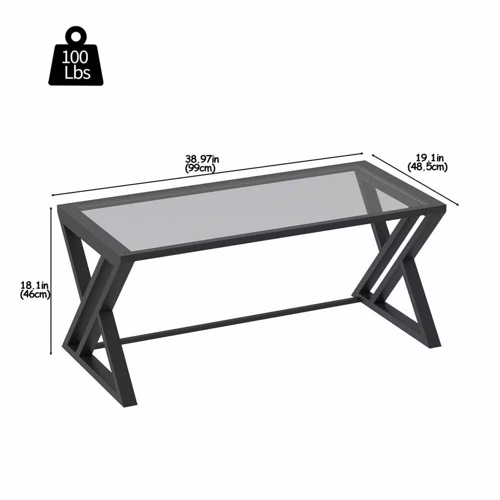 Huhote Rectangular Glass Coffee Table with Black Metal Frame in Grey – 6