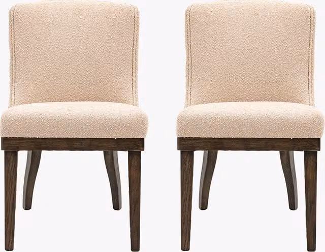 Perch & Parrow Set of 2 Modern Upholstered Bouclé Dining Chairs in Taupe, Green and Beige