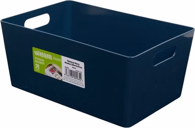 Wham Opaque Plastic Studio Basket with Handles in Blue