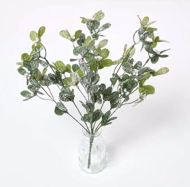Homescapes Artificial Green Mistletoe Stem for Christmas Decor, Green, Length: 90 cm
