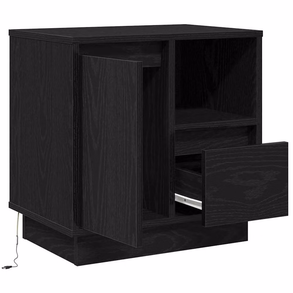 Berkfield Home Elegant Bedside Cabinet with Integrated LED Lighting in Black Oak, W: 50 cm, D: 34 cm, H: 50 cm – 4
