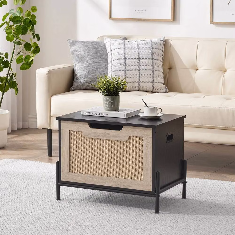 VOGREX Black Rattan Entryway Storage Bench and Trunk – 5