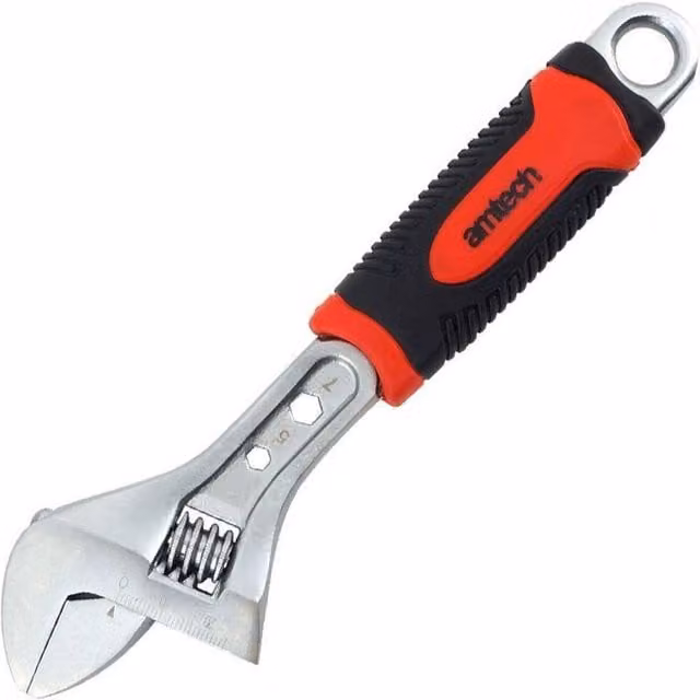 Amtech 8 inch Adjustable Wrench with Injected Grip in Red and Multicolour